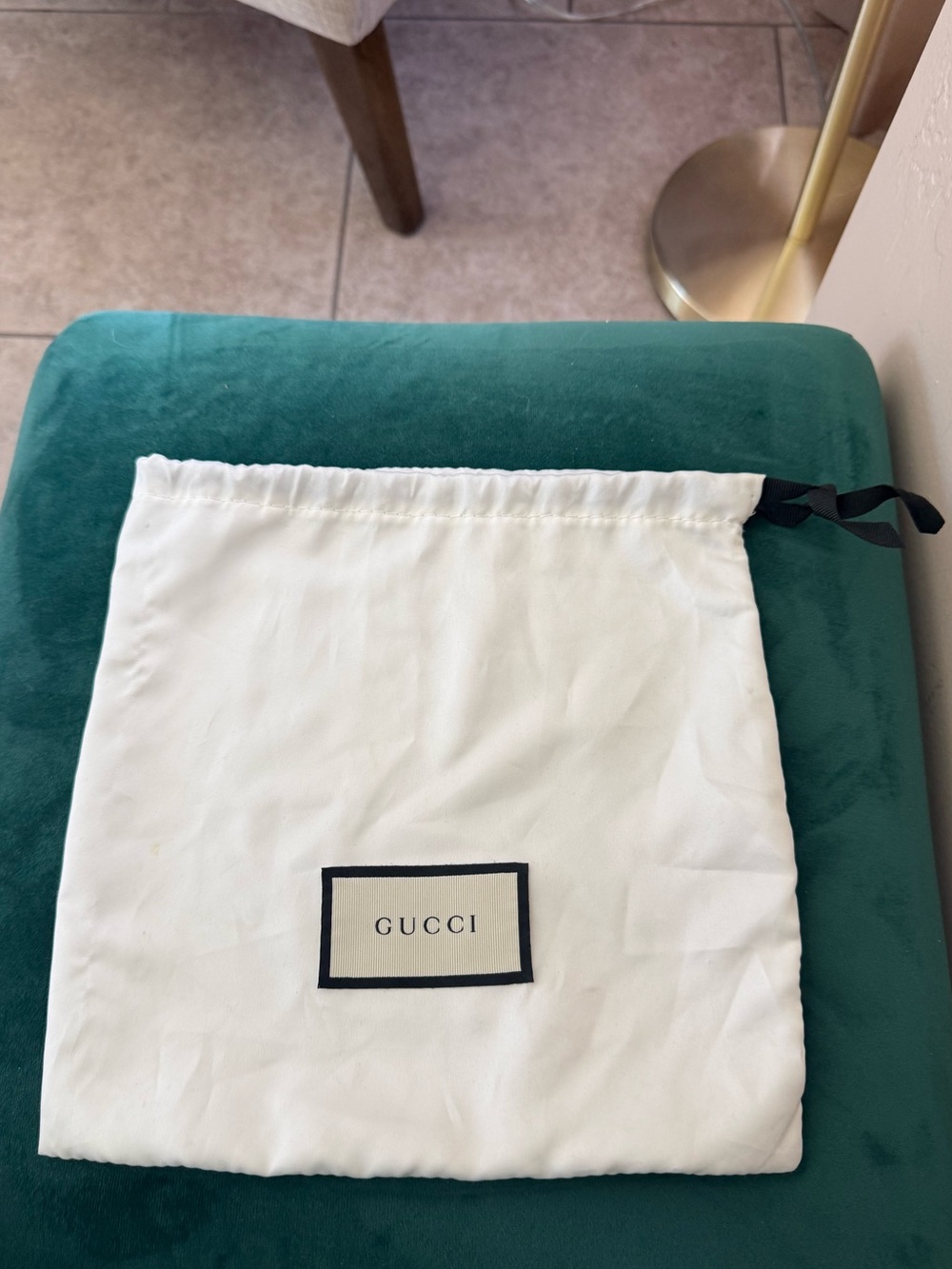 GUCCI Ivory Dust Bag with Black Trim Drawstring 9”x9” satiny